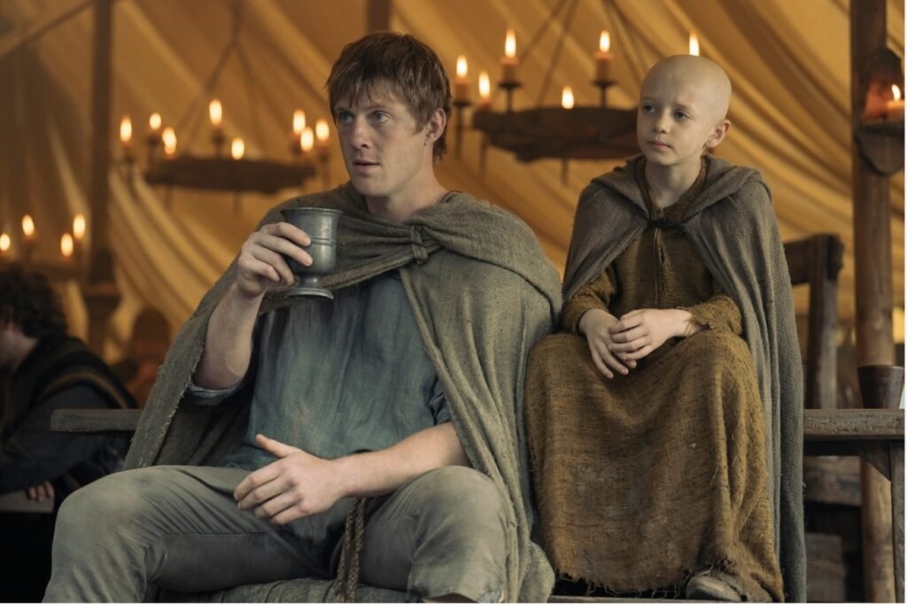 Ser Duncan the Tall and Egg sitting together inside a tent in A Knight of the Seven Kingdoms Season 1 — HBO official production still