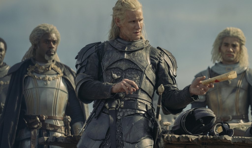 triarchy house of dragon lore guide showing Daemon Targaryen and Corlys Velaryon in full battle armor