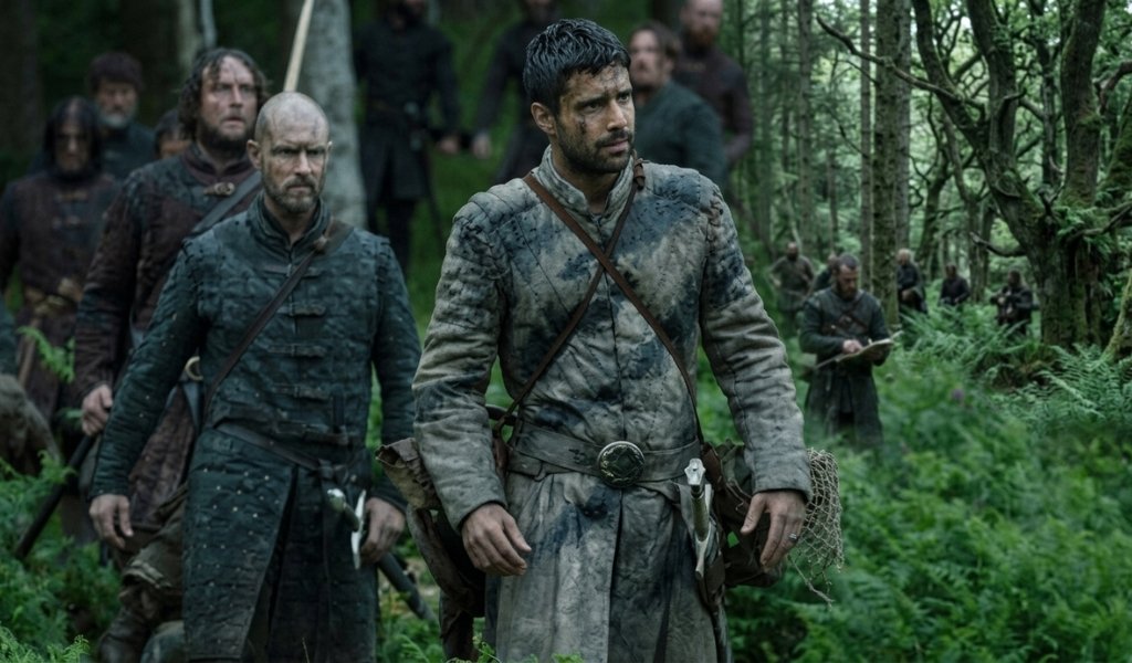 Ser Criston Cole leading his warpaint-streaked soldiers during a guerrilla campaign in the Riverlands