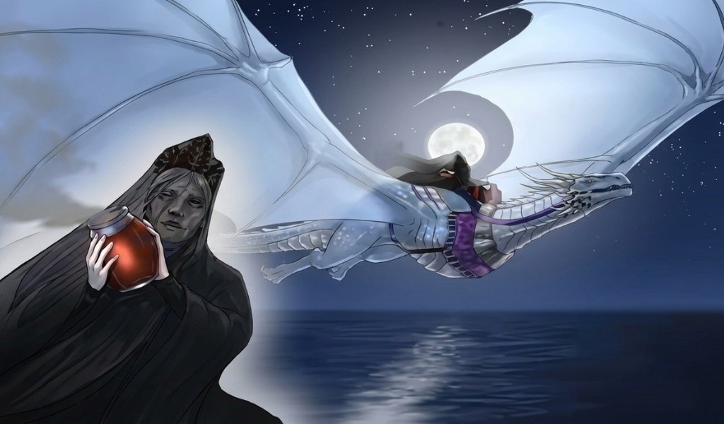Princess Rhaena Targaryen with her dragon Dreamfyre at Harrenhal