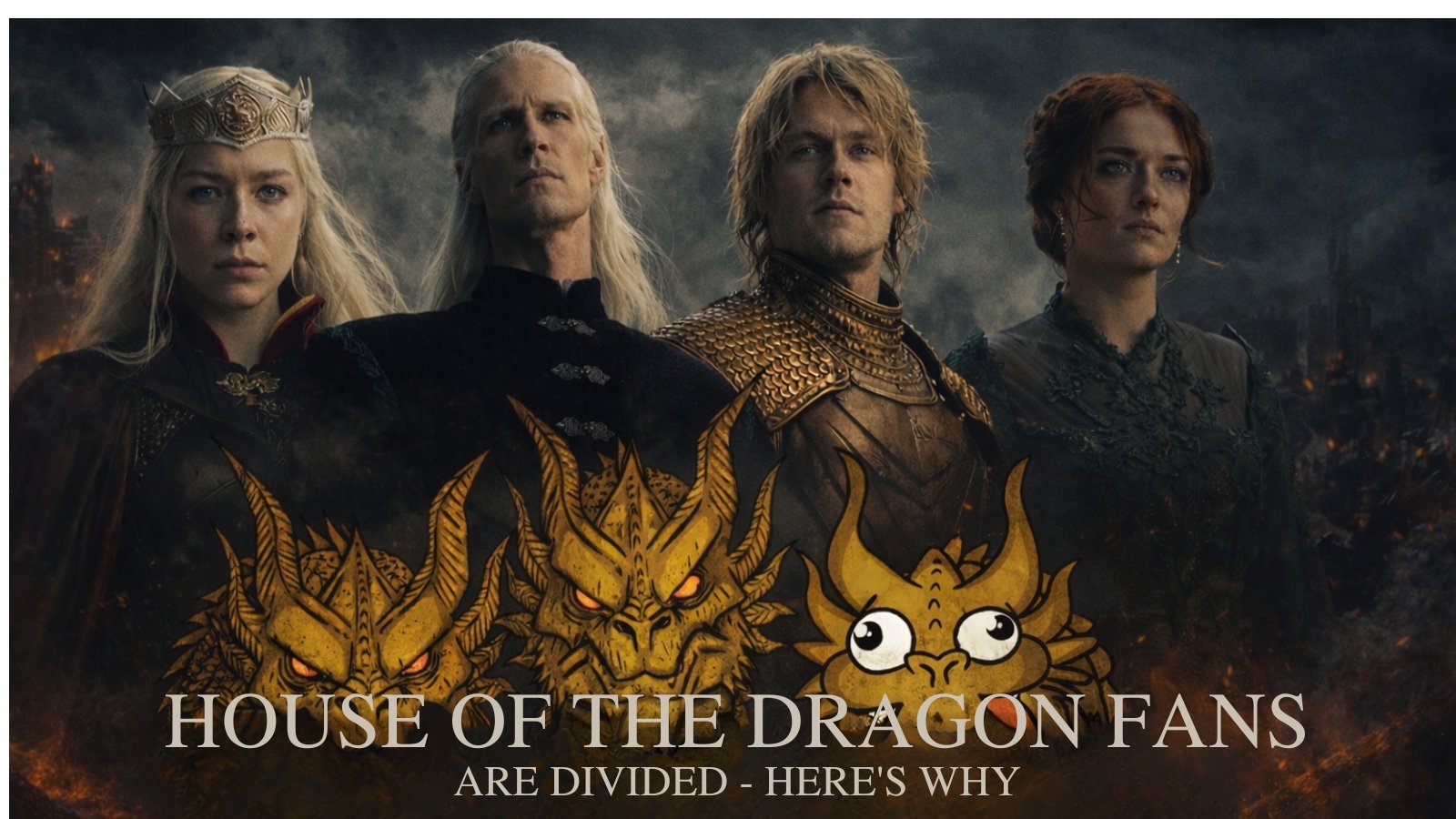 House of the Dragon fandom divided between Team Black and Team Green, shown with Rhaenyra Targaryen, Daemon Targaryen, Alicent Hightower, and the viral three-headed dragon meme
