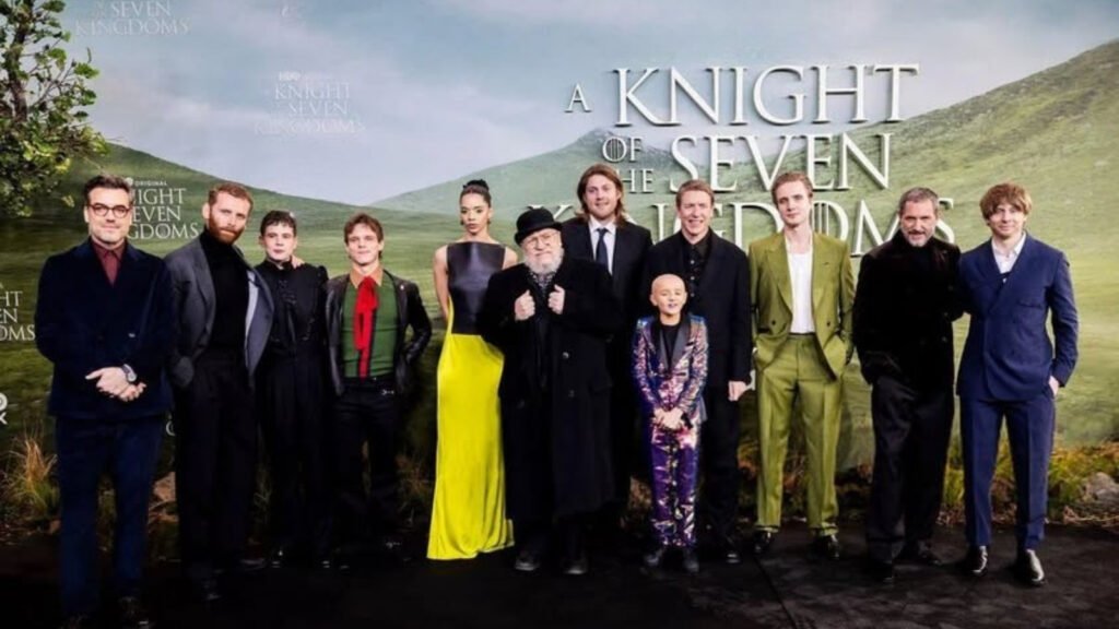 Cast members of HBO’s A Knight of the Seven Kingdoms posing together at the red carpet premiere event
