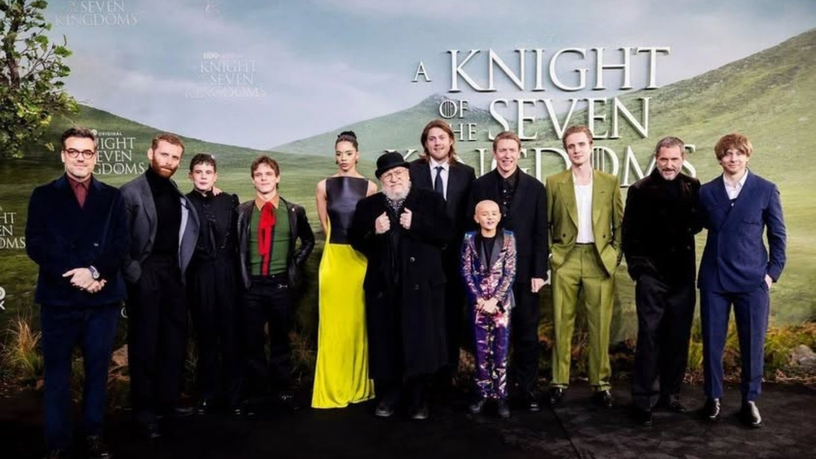 Cast members of HBO’s A Knight of the Seven Kingdoms posing together at the red carpet premiere event