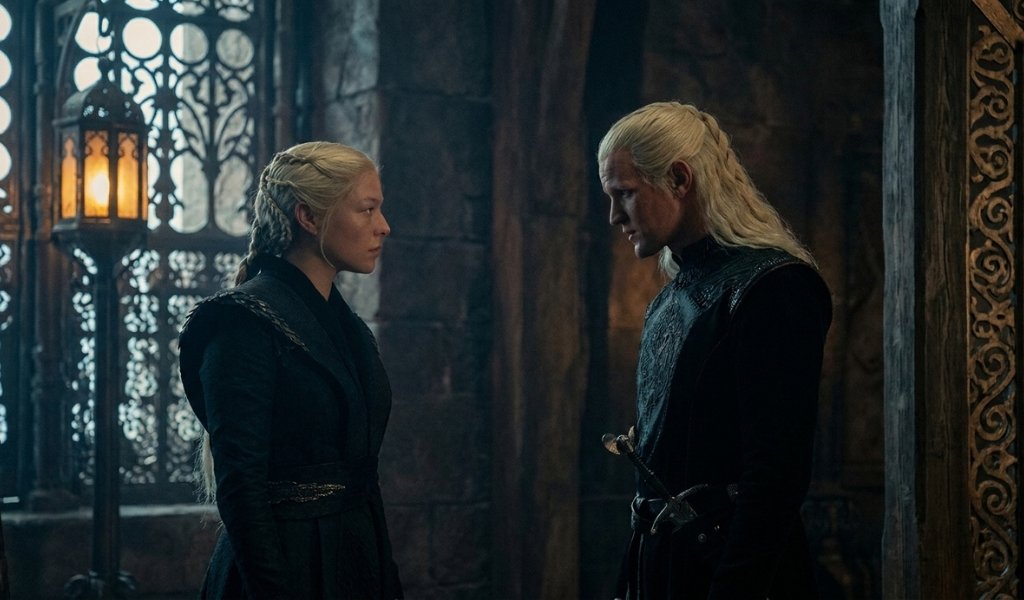 Rhaenyra and Daemon Targaryen in an official scene explaining the house of the dragon season 3 episode 4 book changes
