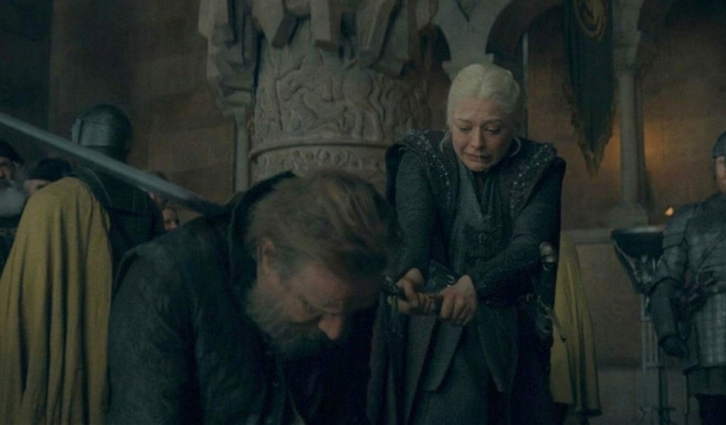 rhaenyra targaryen executing otto hightower with dark sister sword house of the dragon season 3 episode 2 imdb shock